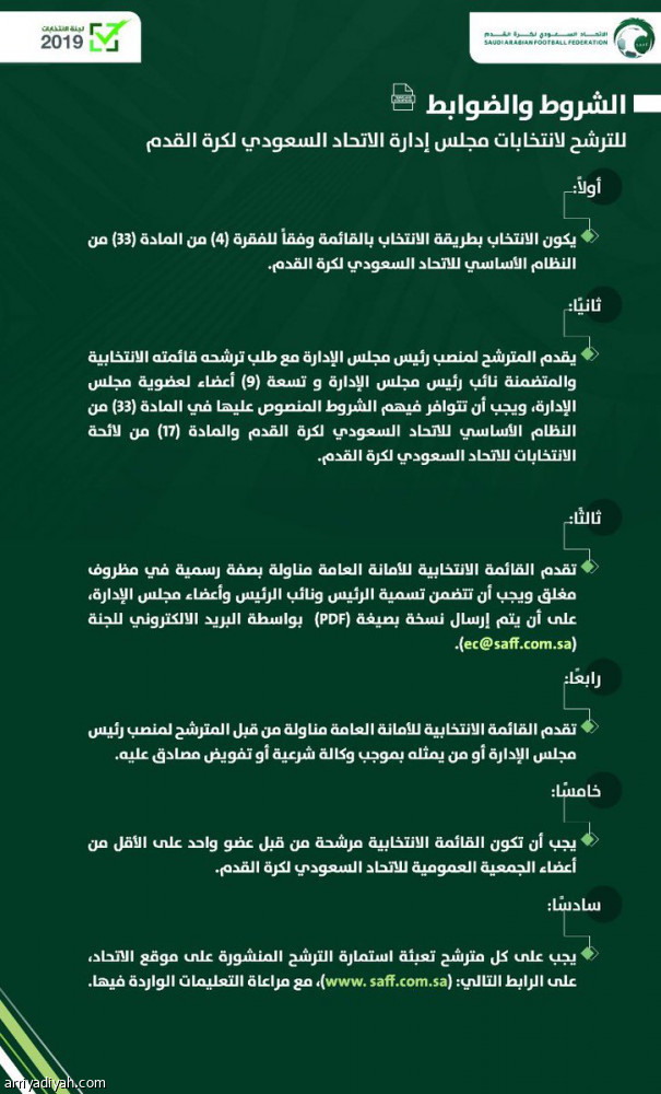 لجنة الانتخابات تعلن شروط الترشح لرئاسة اتحاد القدم